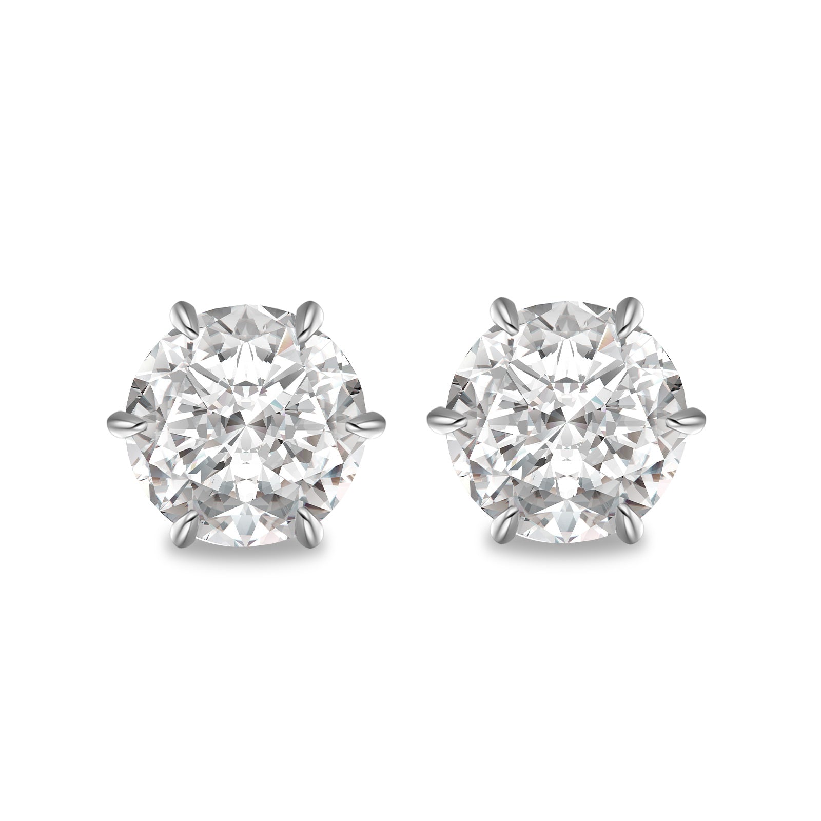 S925 Moissanite 2.0Ct Round Cut Green/Gray/White Stone 6 Prong Stud Earrings In Sterling Silver