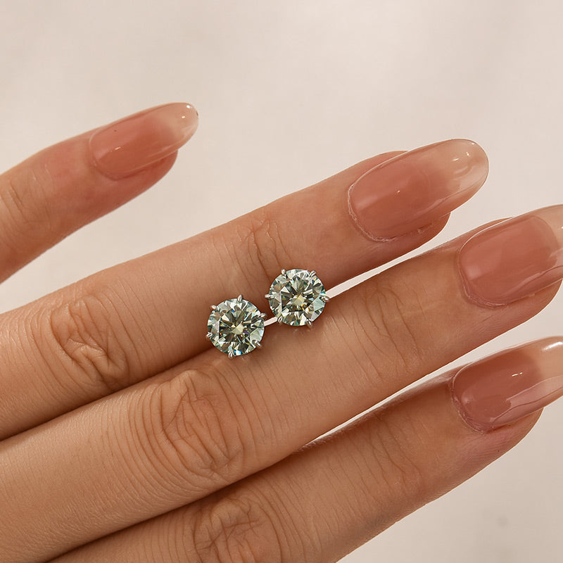 Moissanite Classic 2.0Ct Round Cut 6 Prong Stud Earrings In Sterling Silver