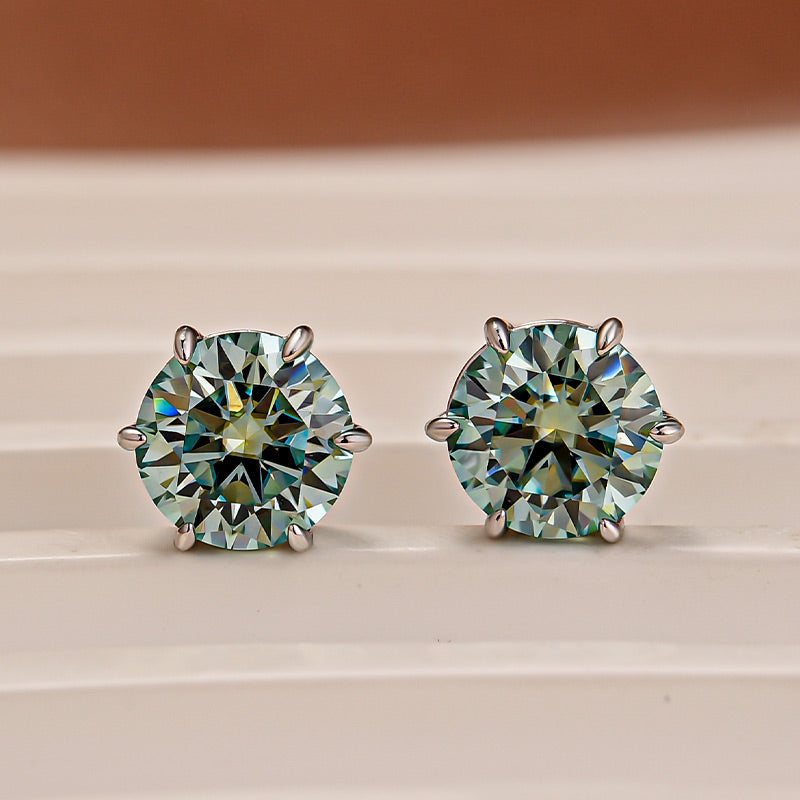 Moissanite Classic 2.0Ct Round Cut 6 Prong Stud Earrings In Sterling Silver