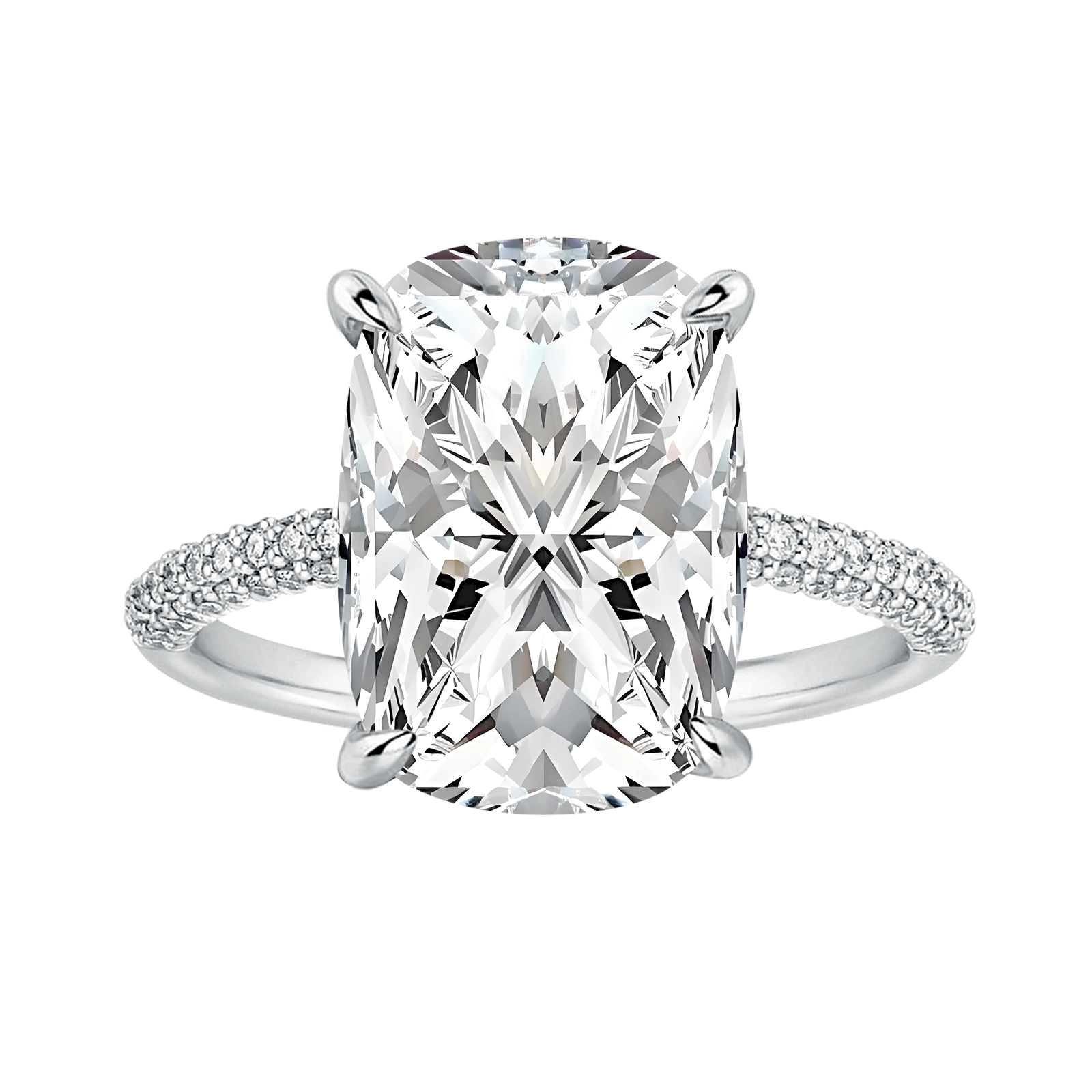 Moissanite 4.0Ct Cushion Cut White Gold Engagement Ring