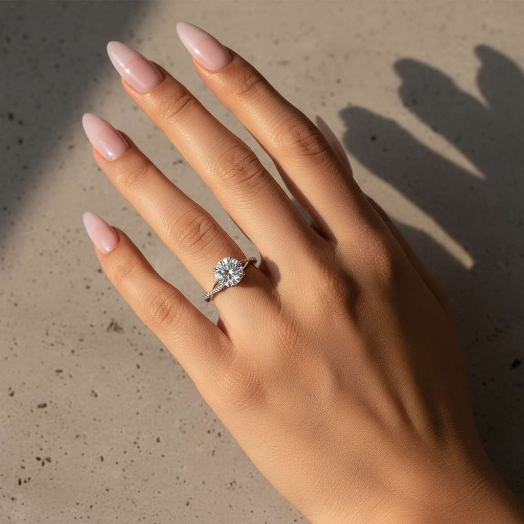 Gelovely Moissanite 1.2Ct/2.0 Ct Round Cut Twist White Gold Pave Promise Bridal Ring