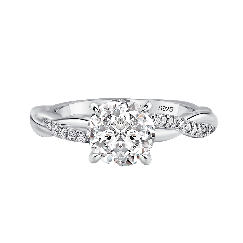 Gelovely Moissanite 1.2Ct/2.0 Ct Round Cut Twist White Gold Pave Promise Bridal Ring