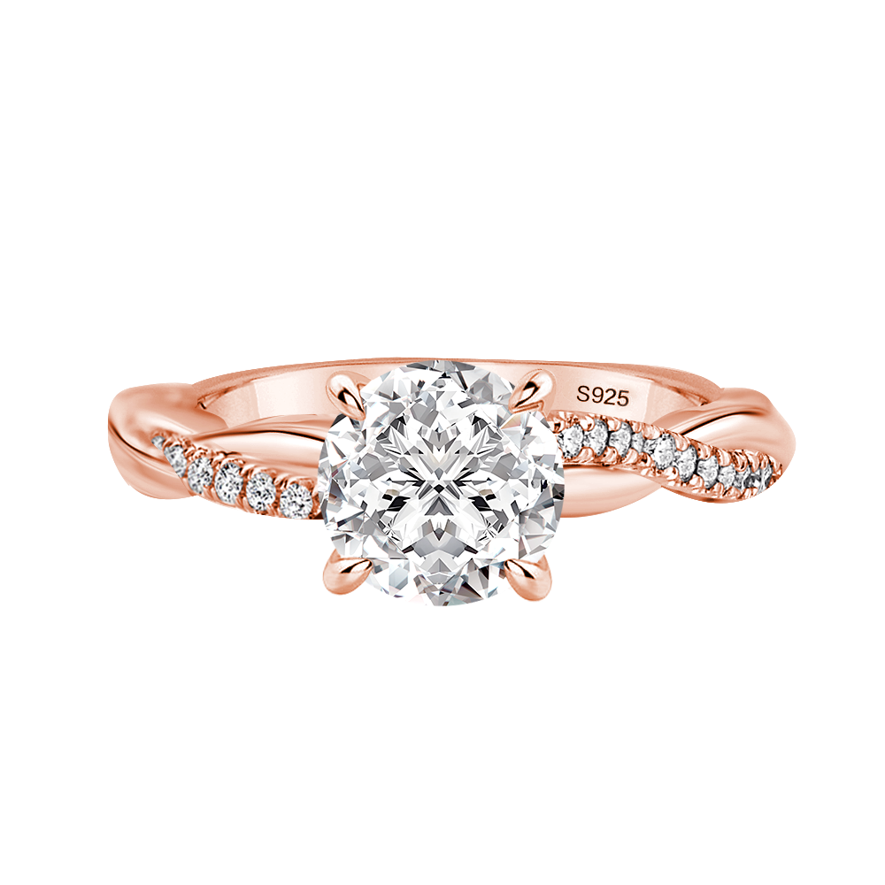 S925Moissanite 1.2ct~2.0ct Round Cut Twist Rose Gold Pave Promise Bridal Ring