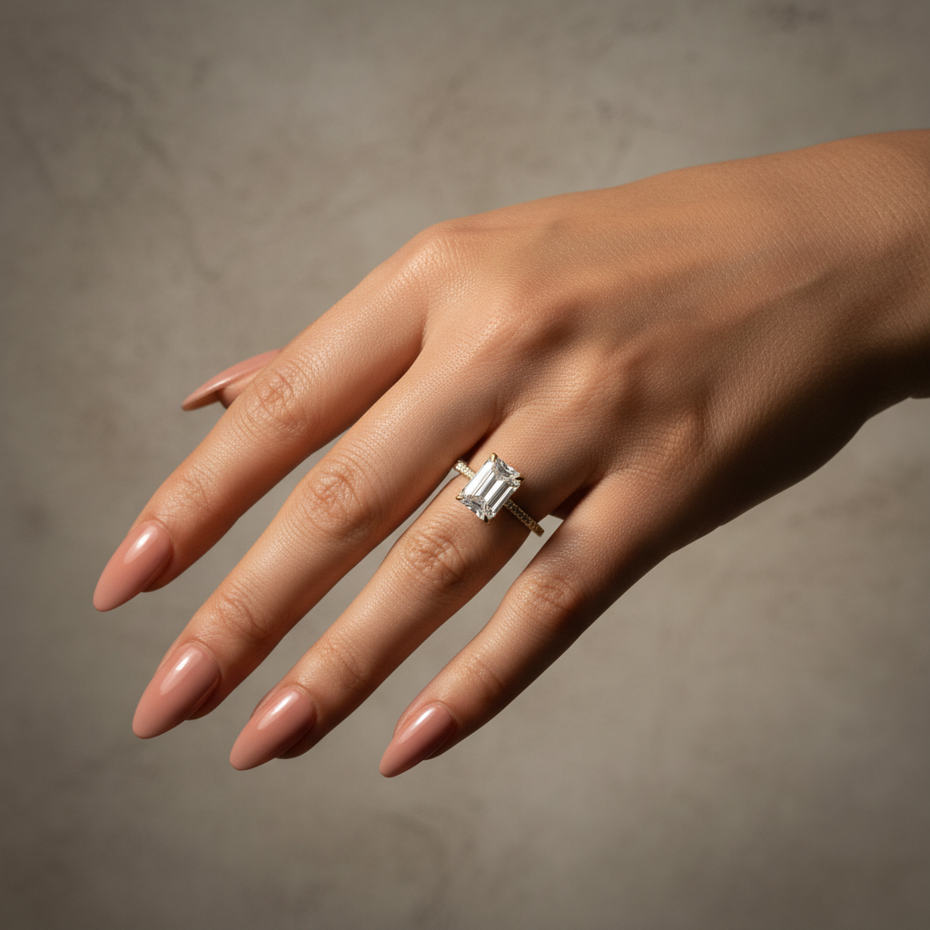 Gelovely Moissanite 3.5 Ct Emerald Cut Yellow Gold Engagement Ring For Women