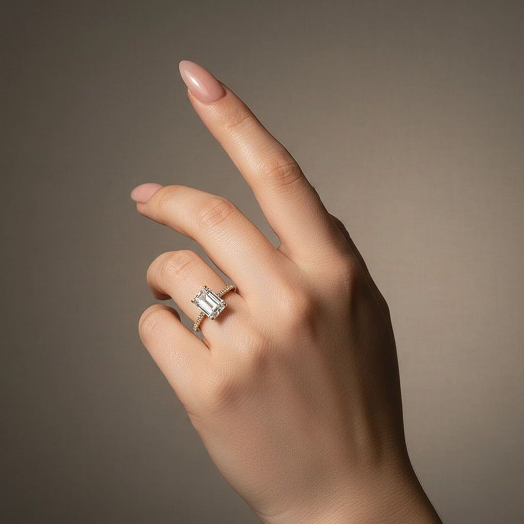 Gelovely Moissanite 3.5 Ct Emerald Cut Yellow Gold Engagement Ring For Women