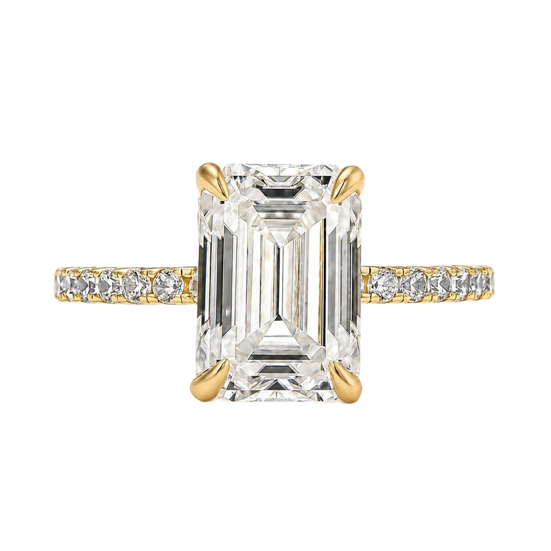 Gelovely Moissanite 3.5 Ct Emerald Cut Yellow Gold Engagement Ring For Women