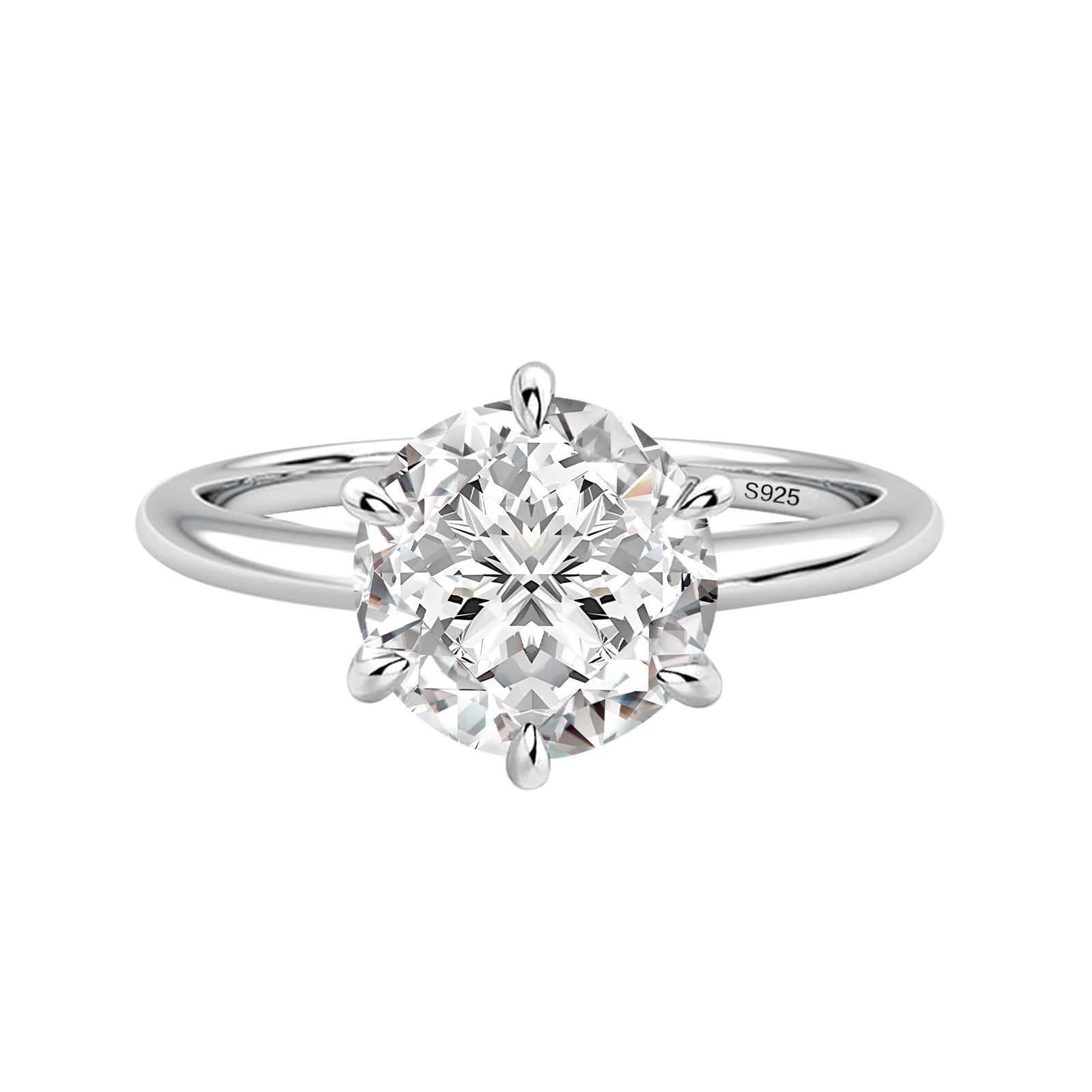 S925 Moissanite 2.0 Ct ~ 4.0 Ct Round Cut 6 Prong Engagement Ring Daily Wear Ring For Women