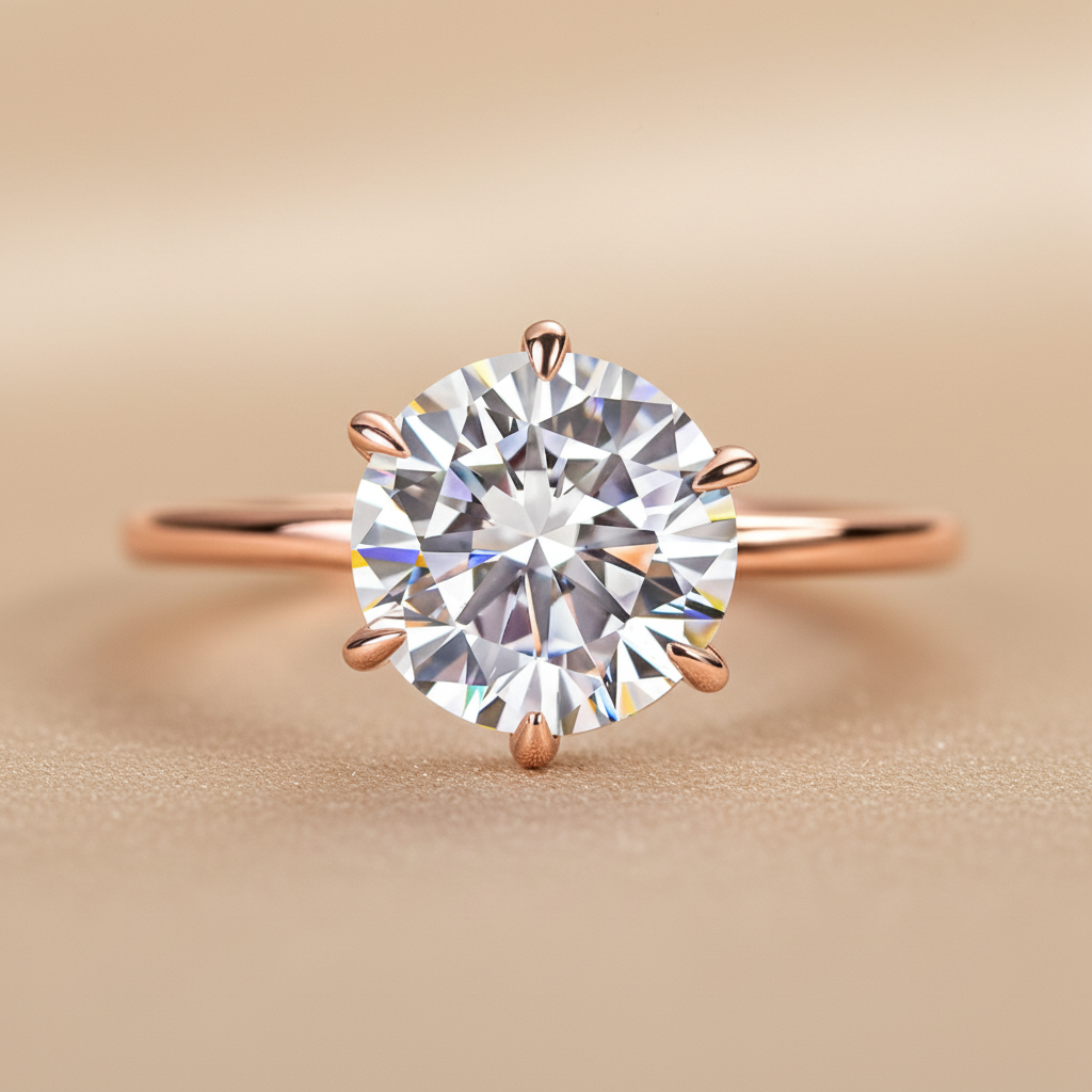 S925 Moissanite 2.0 Ct Round Cut 6 Prong Rose Gold Engagement Ring