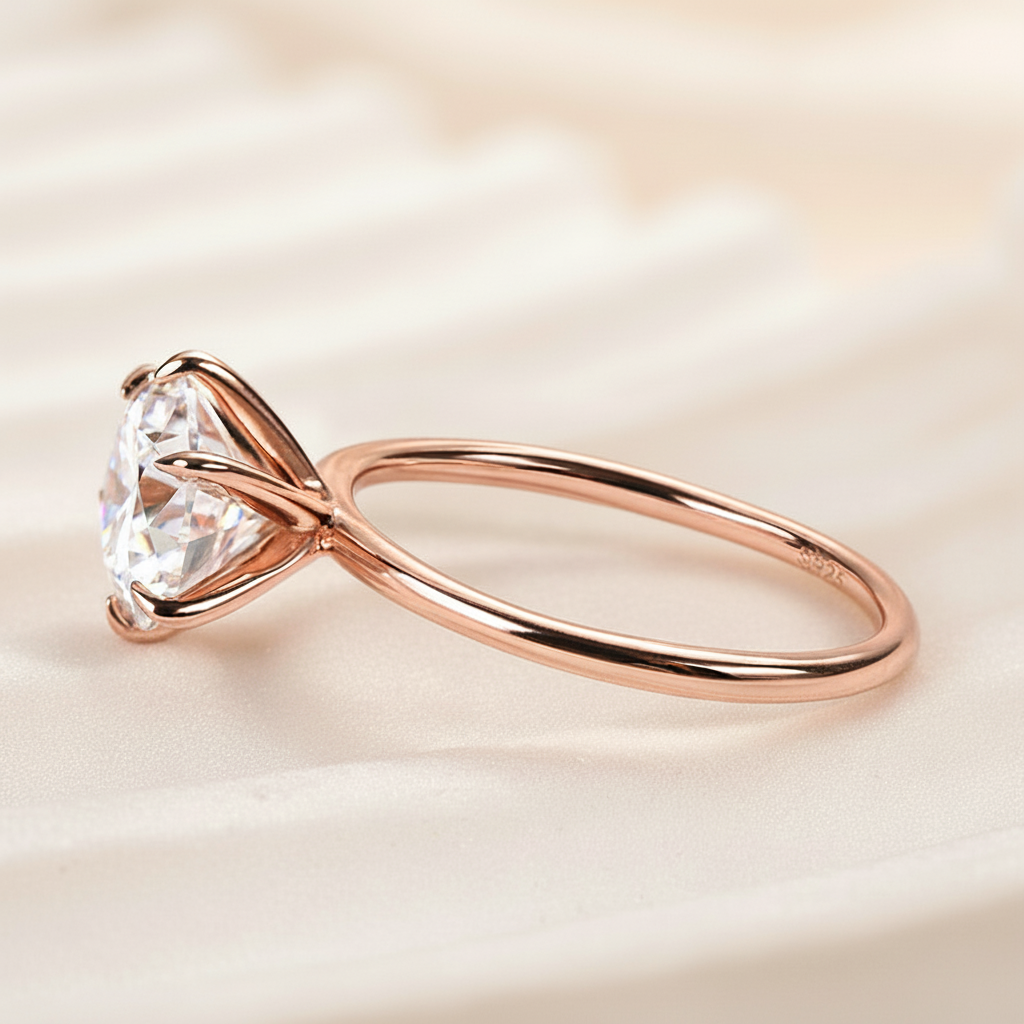 S925 Moissanite 2.0 Ct Round Cut 6 Prong Rose Gold Engagement Ring