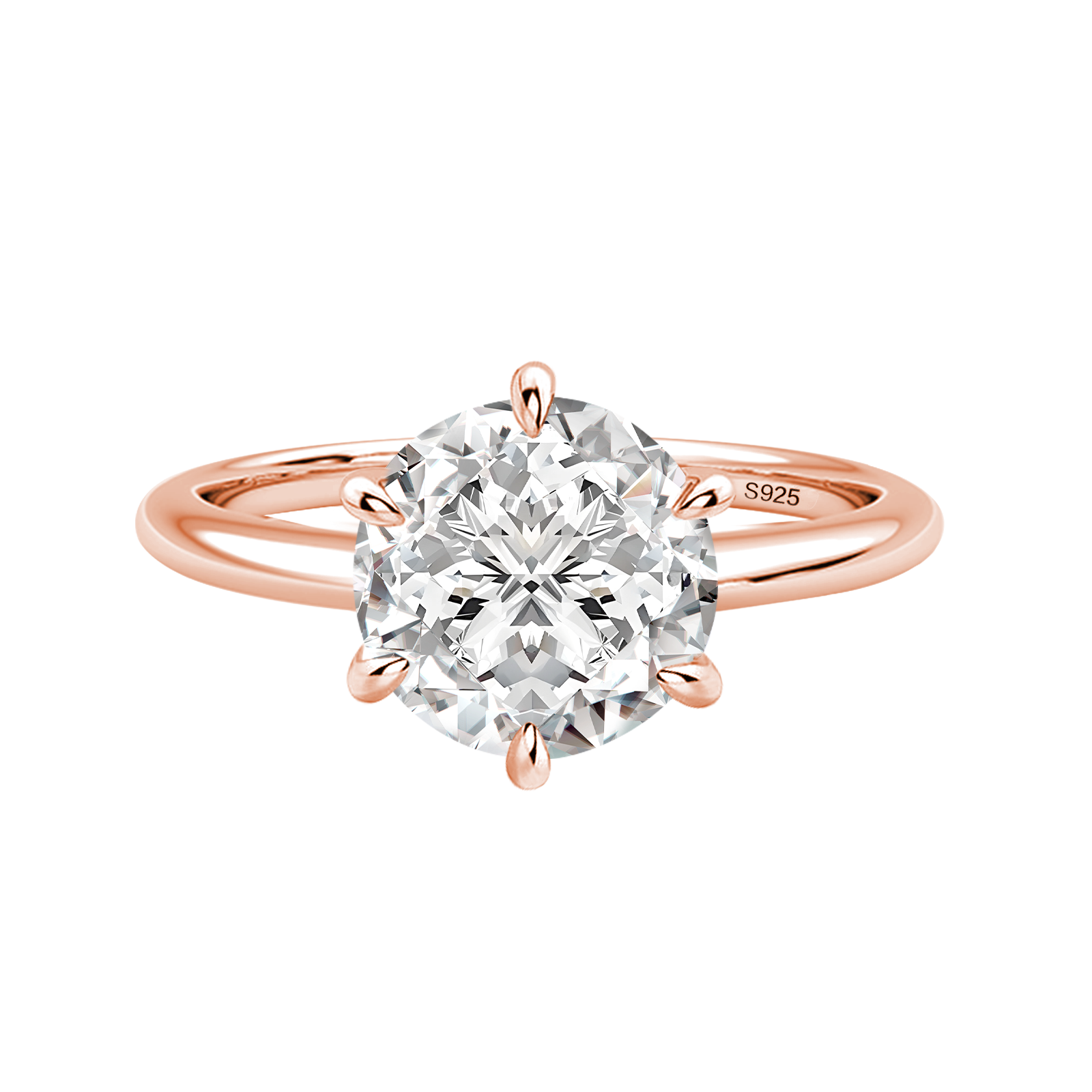 S925 Moissanite 2.0 Ct Round Cut 6 Prong Rose Gold Engagement Ring Stackable Ring