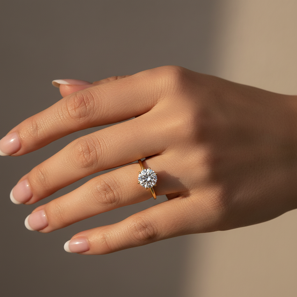 Gelovely Moissanite 2.0 Ct Round Cut 6 Prong Yellow Gold Engagement Ring