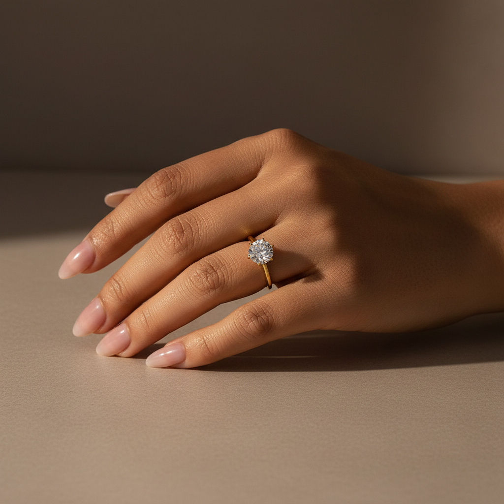 Gelovely Moissanite 2.0 Ct Round Cut 6 Prong Yellow Gold Engagement Ring