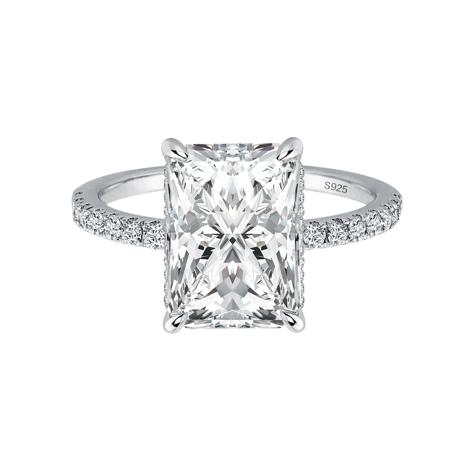 S925 Moissanite 2.0 Ct~3.5 Ct Radiant Cut White Gold Engagement Ring Travel Ring For Women