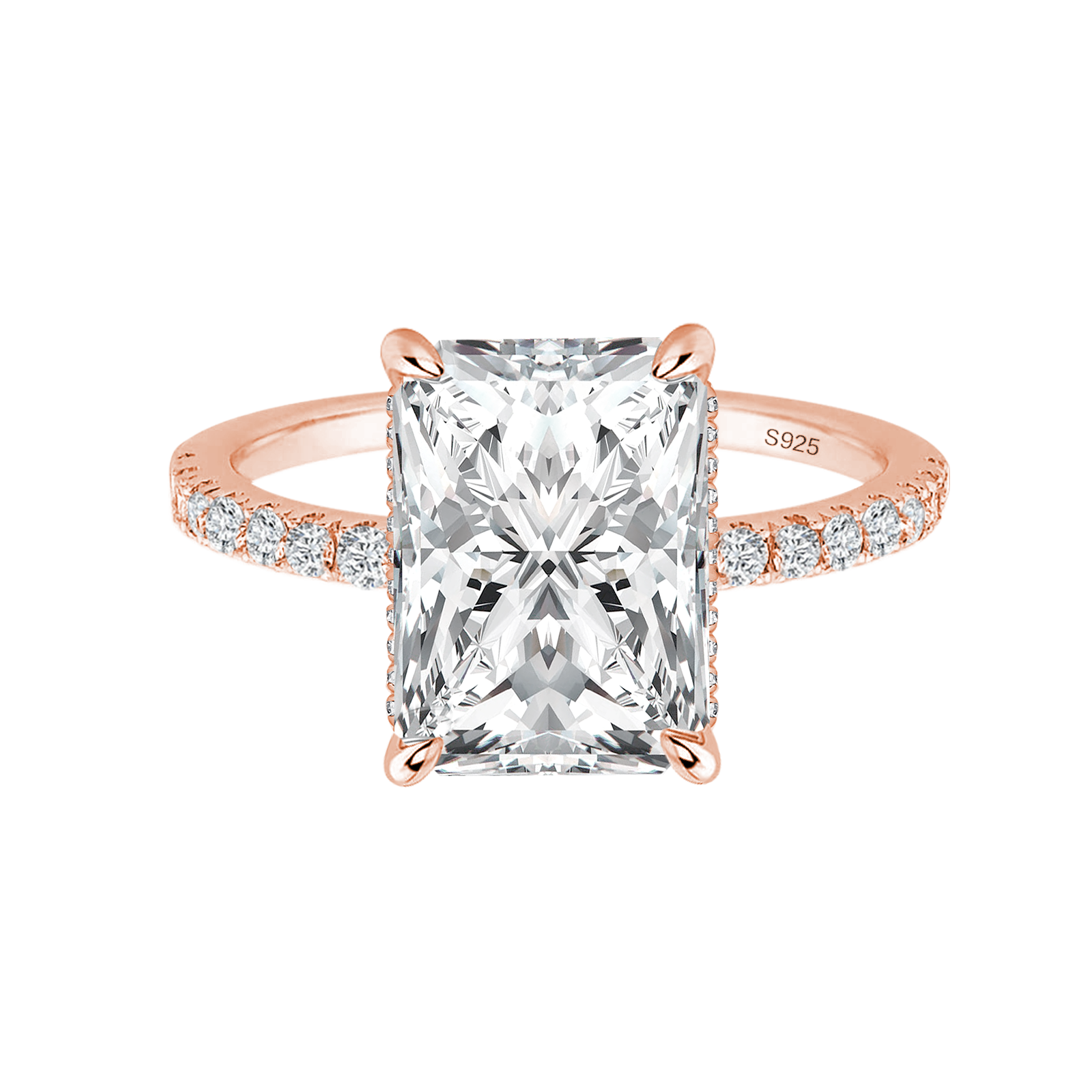 S925 Moissanite 2.0 Ct～3.5 Ct Radiant Cut Rose Gold Engagement Ring For Women