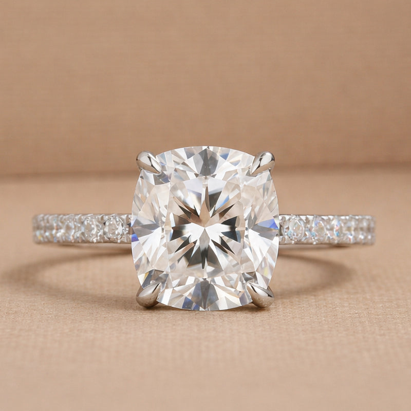 Gelovely Moissanite 3.0 Ct Cushion Cut White Gold Engagement Ring For Women