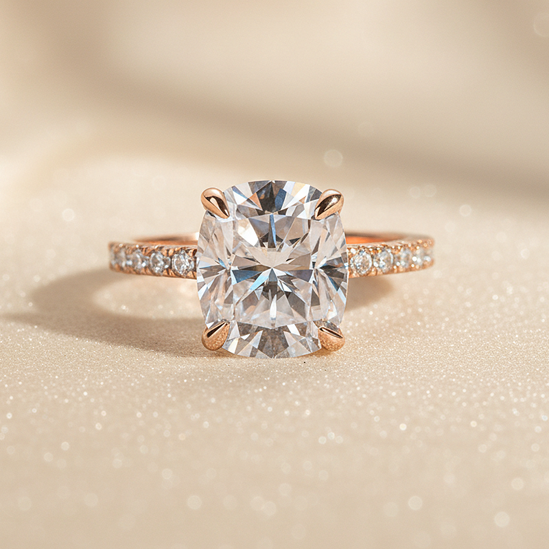 S925 Moissanite 3.0 Ct Cushion Cut Rose Gold Engagement Ring For Women