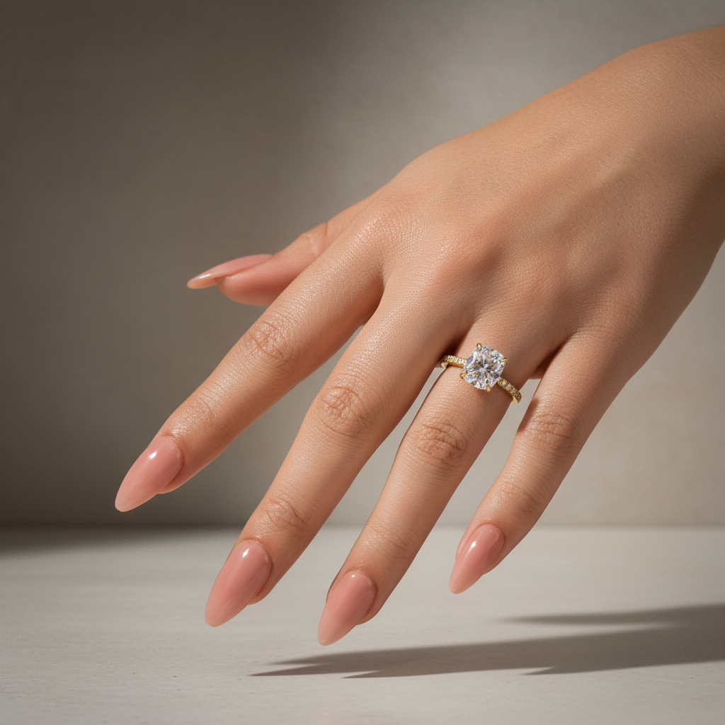 S925 Moissanite 3.0 Ct Cushion Cut Yellow Gold Engagement Ring For Women