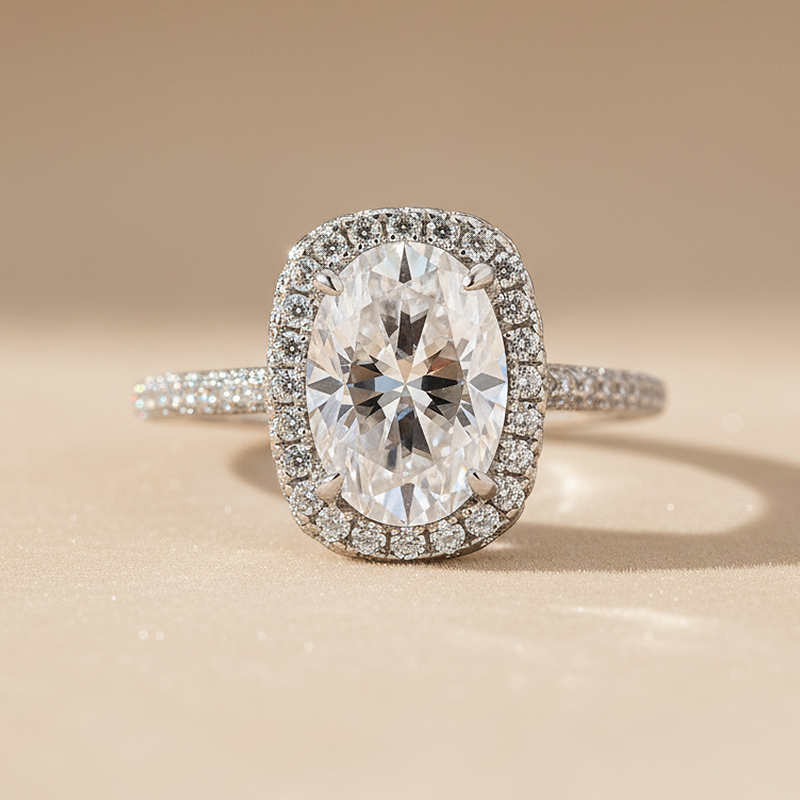 Gelovely Moissanite 2.5 Ct Halo Oval Cut Promise Ring For Women