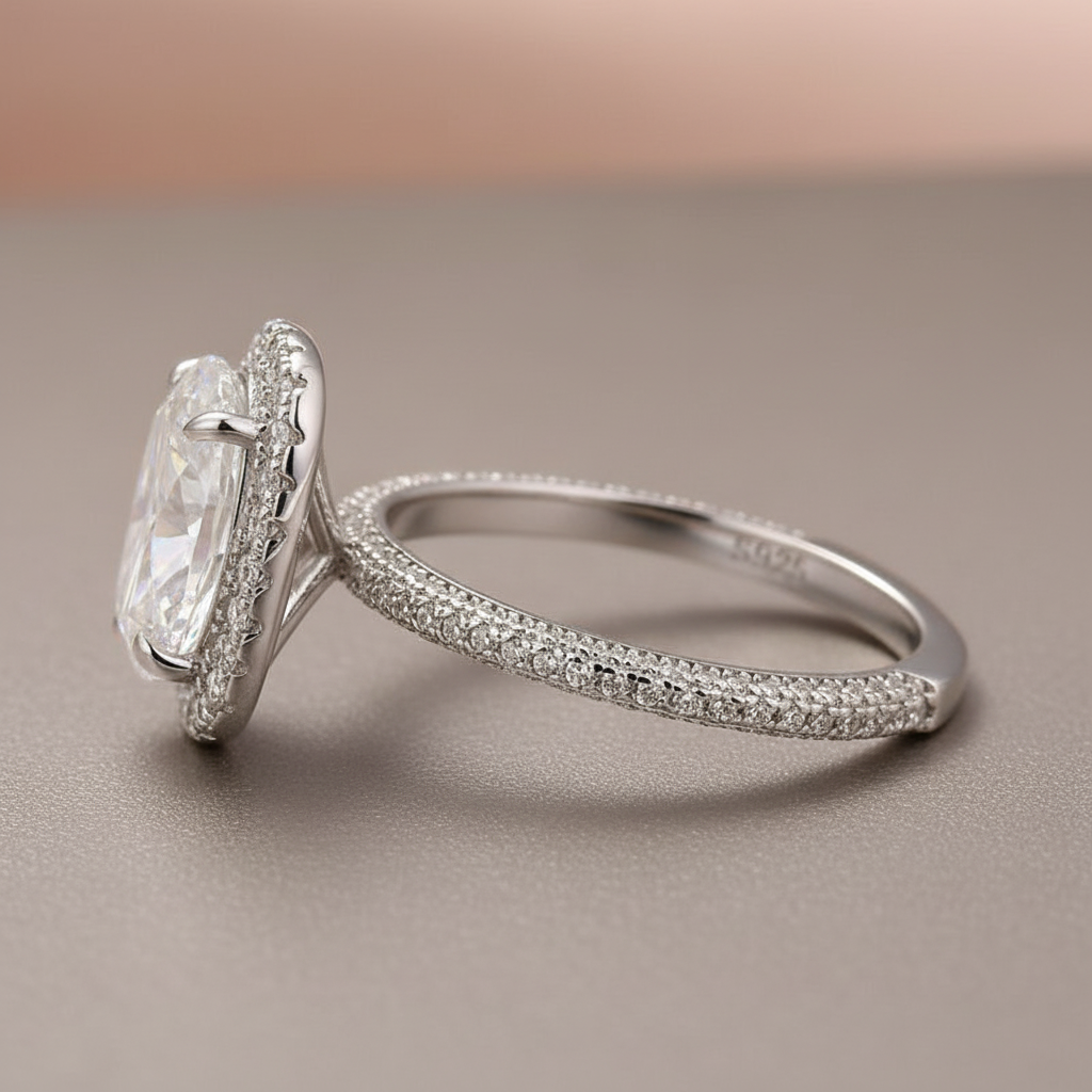 Gelovely Moissanite 2.5 Ct Halo Oval Cut Promise Ring For Women
