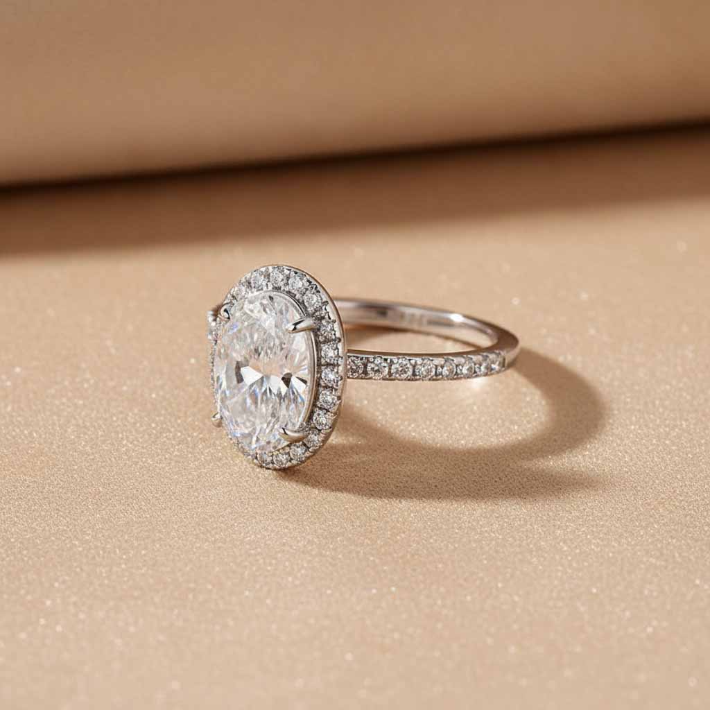 Gelovely Moissanite 4.0 Ct Oval Cut Halo White Gold Engagement Ring