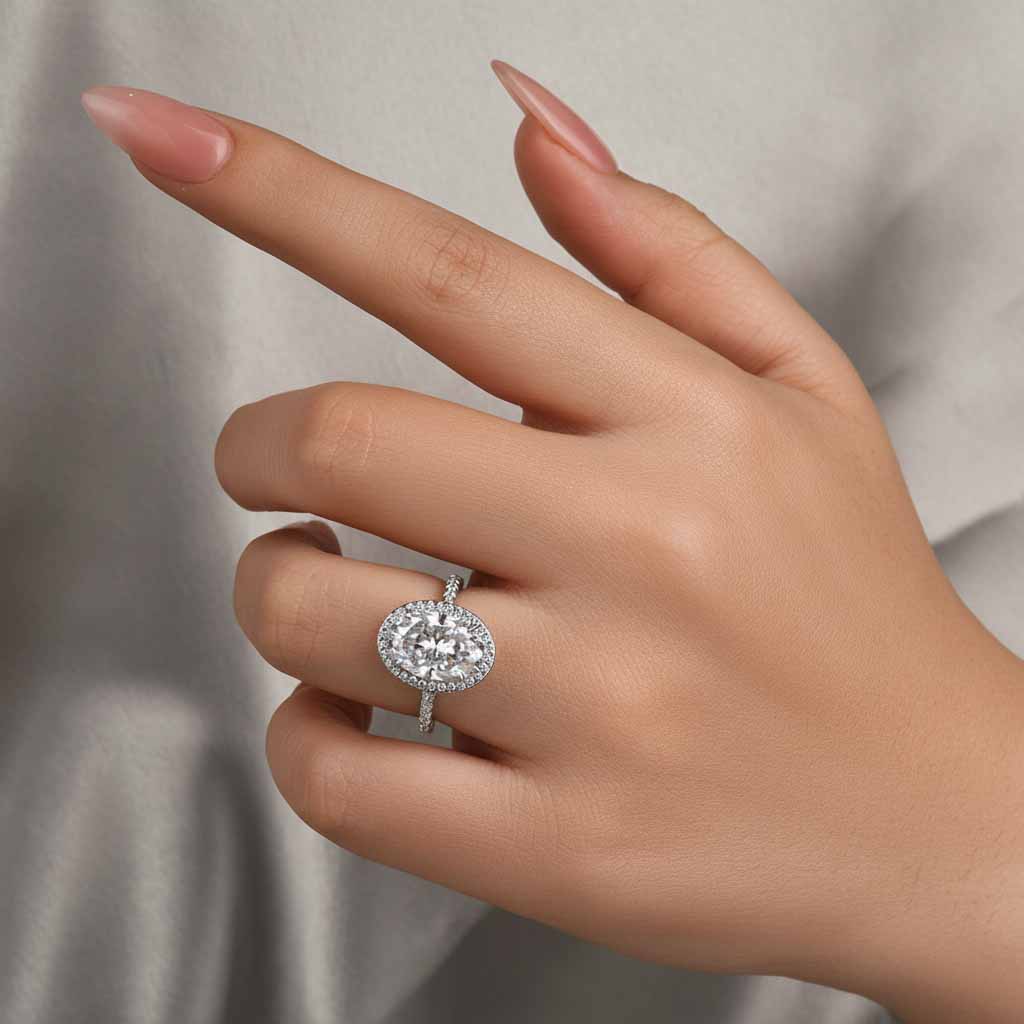 Gelovely Moissanite 4.0 Ct Oval Cut Halo White Gold Engagement Ring