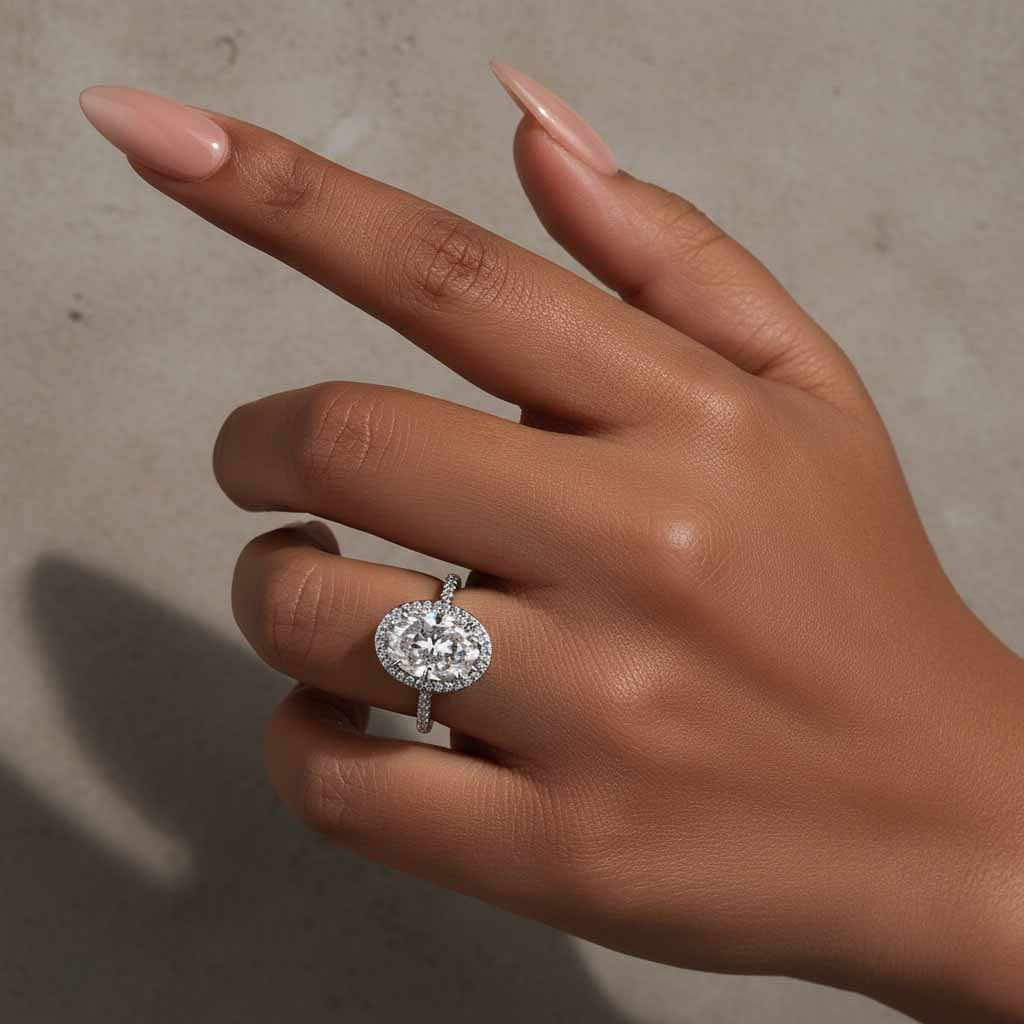 Gelovely Moissanite 4.0 Ct Oval Cut Halo White Gold Engagement Ring