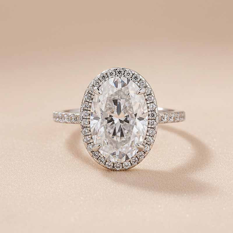 Gelovely Moissanite 4.0 Ct Oval Cut Halo White Gold Engagement Ring