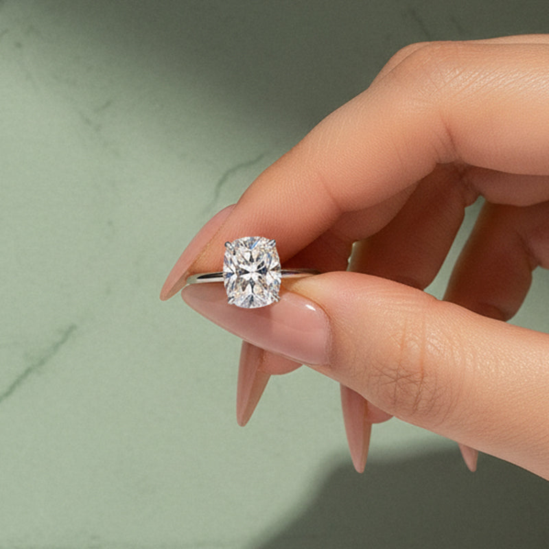 Moissanite Solitaire 4.0 Ct Cushion Cut White Gold Engagement Ring