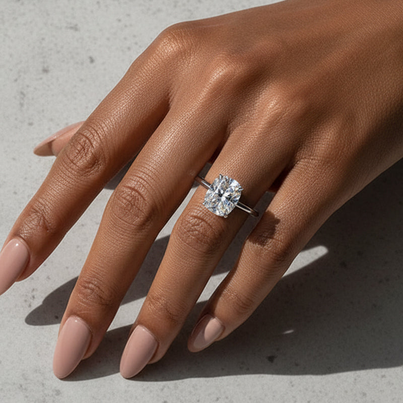 Moissanite Solitaire 4.0 Ct Cushion Cut White Gold Engagement Ring