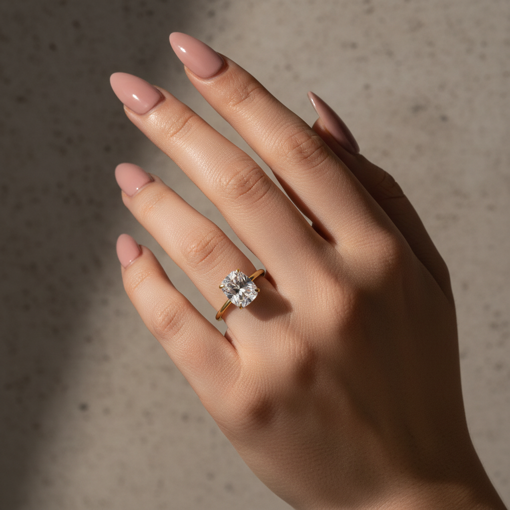 Gelovely Moissanite 2.5Ct~4.0 Ct Cushion Cut Yellow Gold Engagement Ring