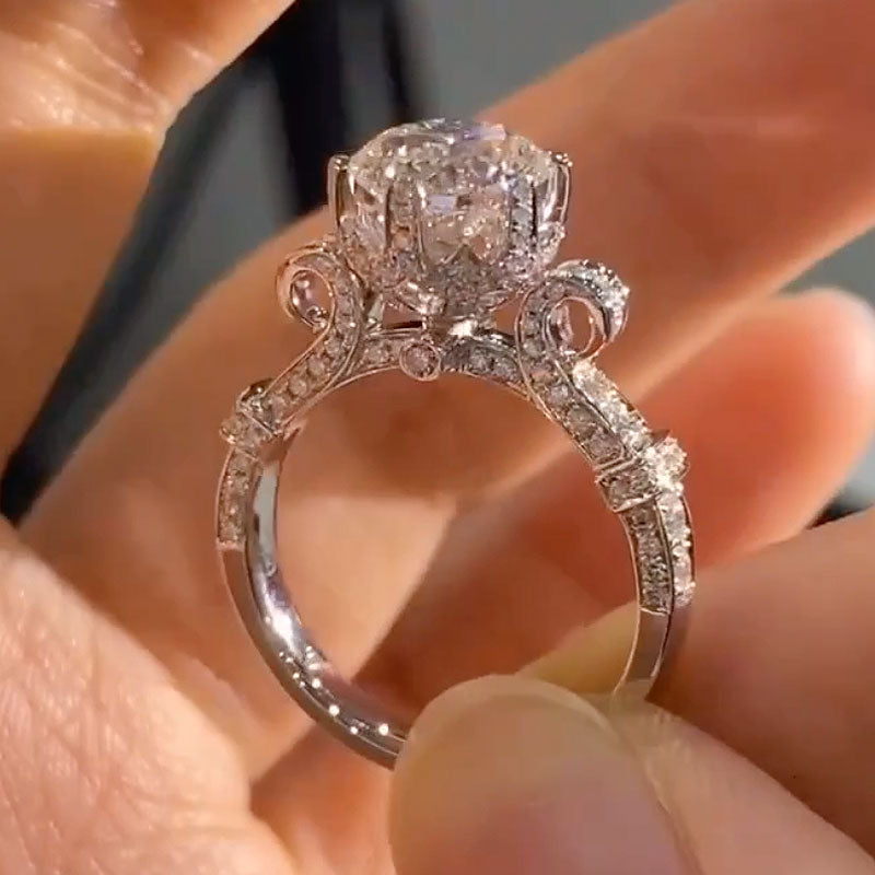 Gelovely Moissanite 1.0Ct~2.0Ct  Round Cut Twist White Gold Promise Bridal Ring