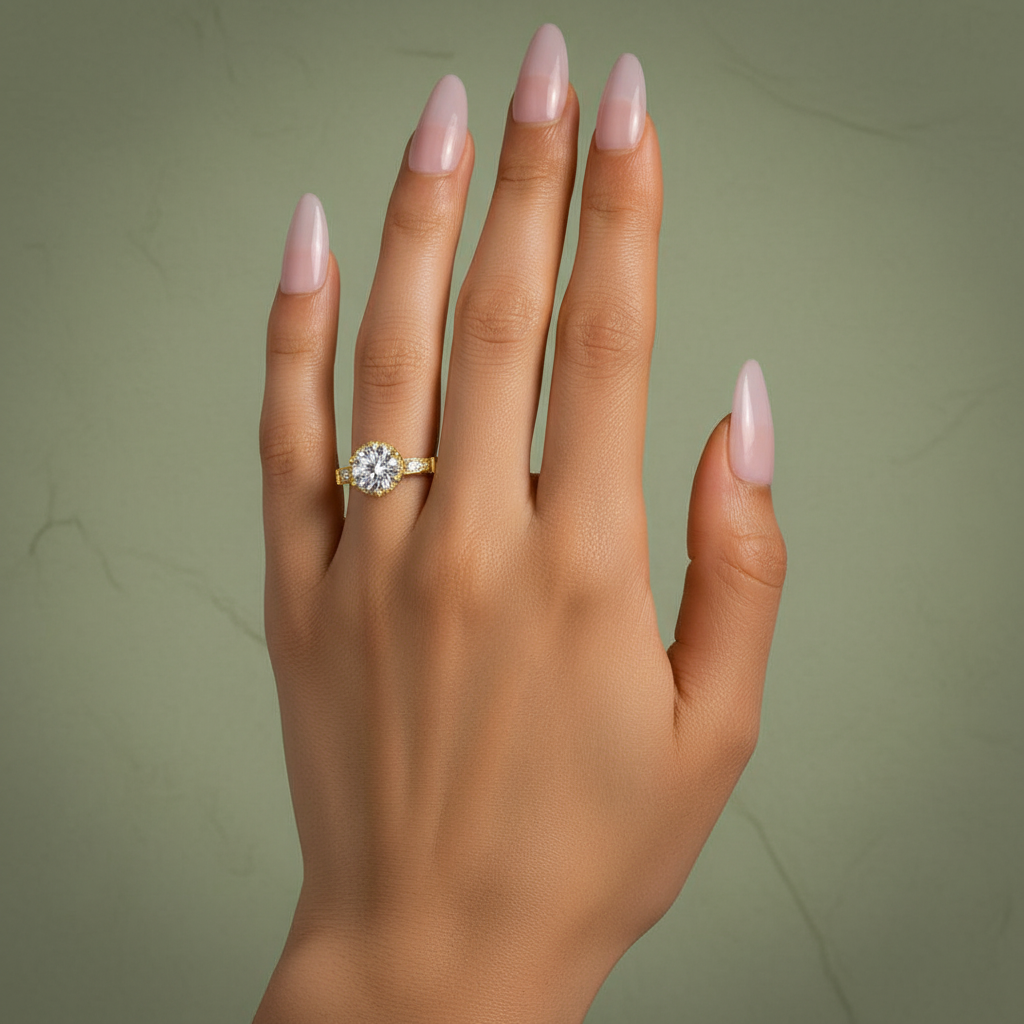 S925 Moissanite 2.0Ct Round Cut Yellow Gold Promise Bridal Ring