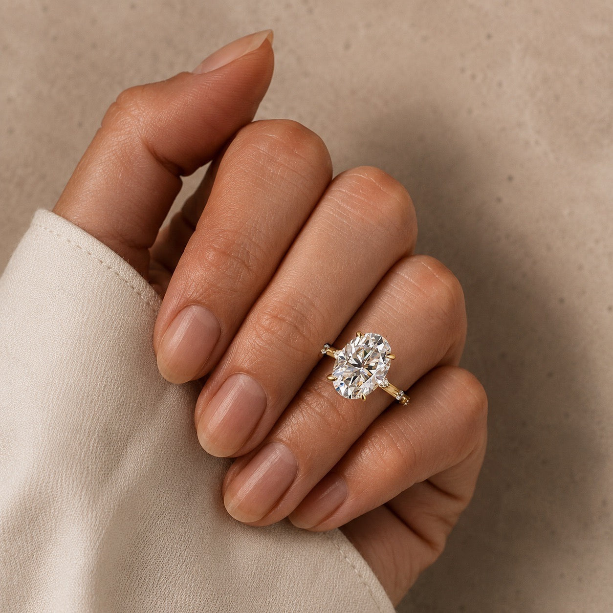 Yellow Gold 5.5 Ct Oval Cut Moissanite Engagement Ring In Sterling Silver