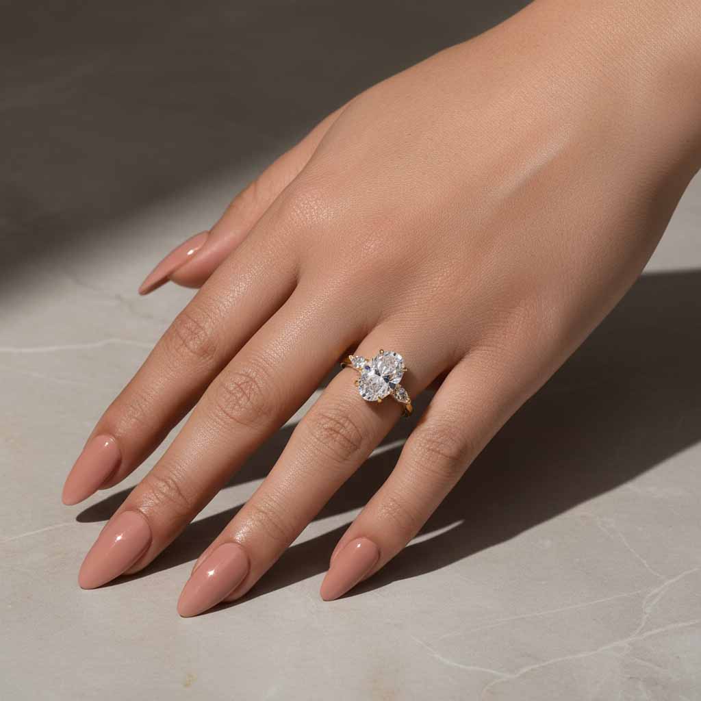 Gelovely Moissanite 4.0 Ct Oval Cut Yellow Gold Promise Ring