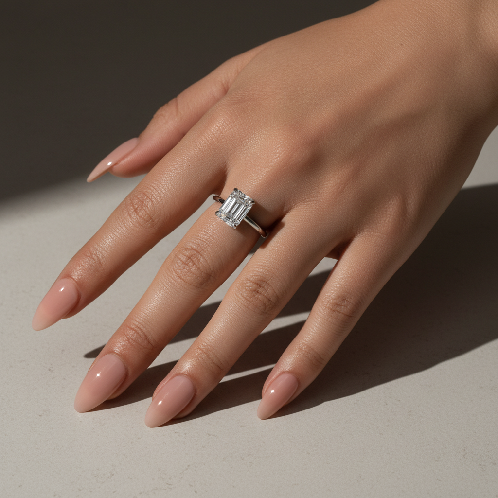 Gelovely Moissanite 3.5 Ct Emerald Cut Solitaire Engagement Ring For Her