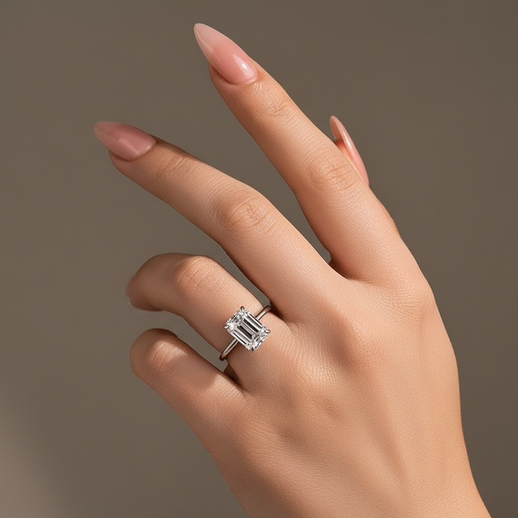 Gelovely Moissanite 3.5 Ct Emerald Cut Solitaire Engagement Ring For Her