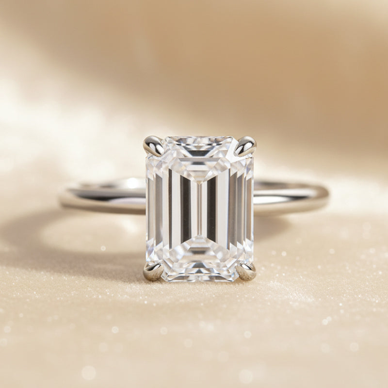 Gelovely Moissanite 3.5 Ct Emerald Cut Solitaire Engagement Ring For Her