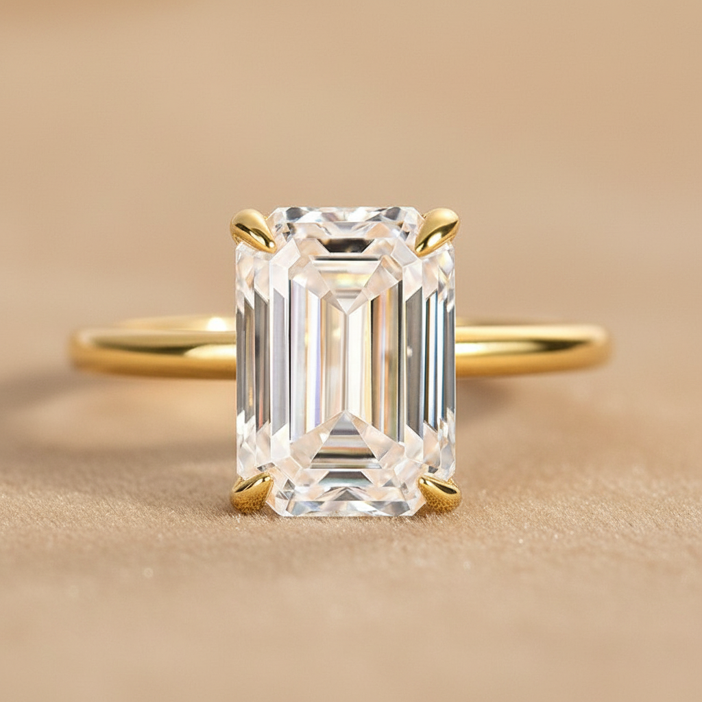 Gelovely Moissanite 3.5 Ct Emerald Cut Solitaire Engagement Ring For Her