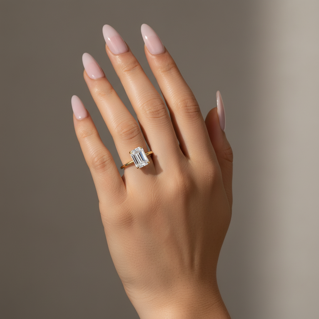 Gelovely Moissanite 3.5 Ct Emerald Cut Solitaire Engagement Ring For Her