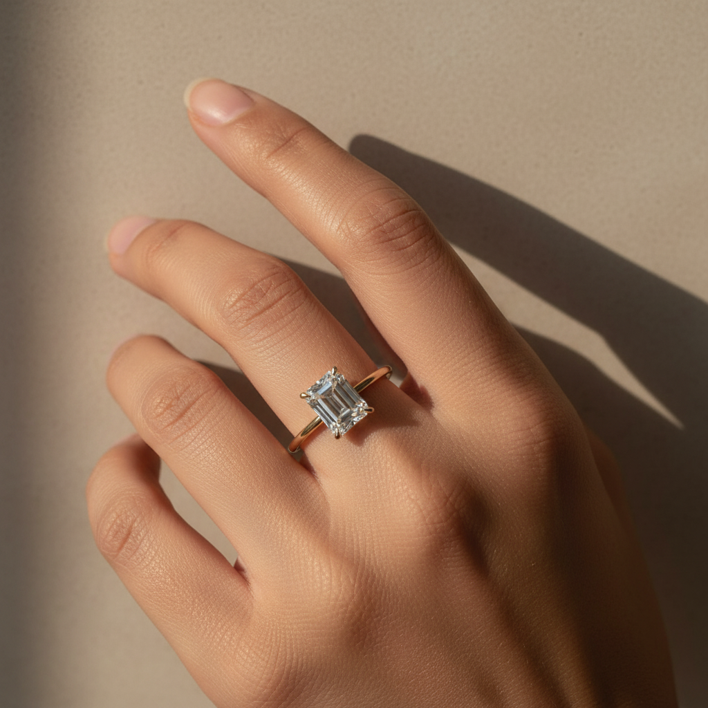 Gelovely Moissanite 3.5 Ct Emerald Cut Solitaire Engagement Ring For Her