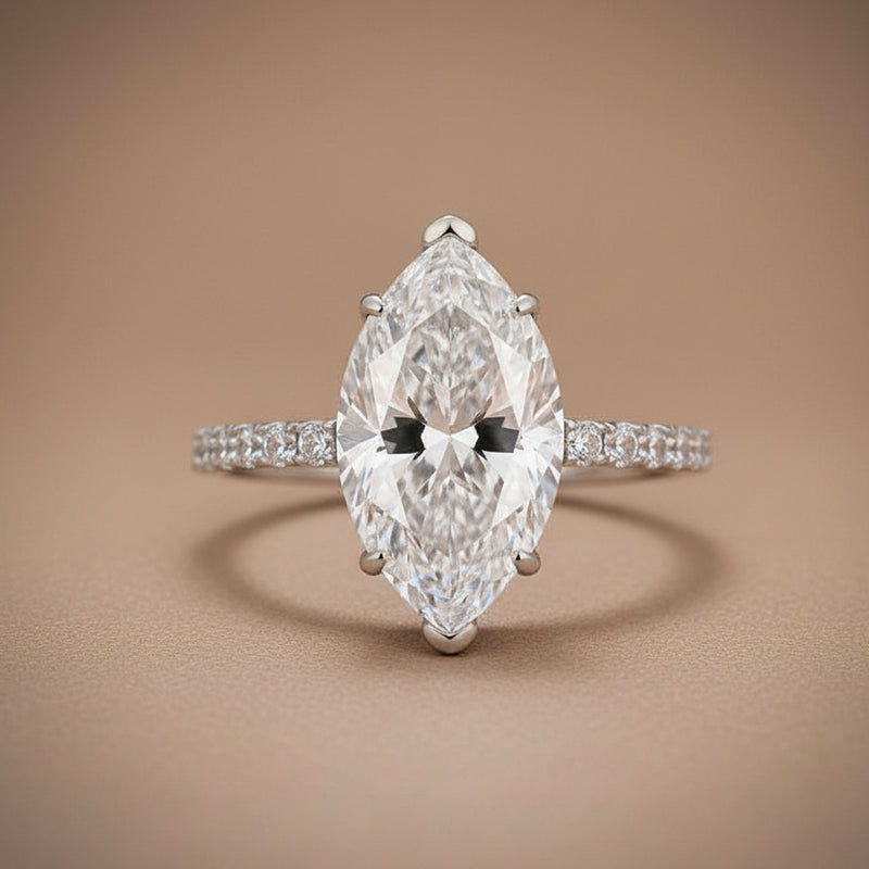 Gelovely Moissanite 1.0Ct～4.0 Ct Marquise Cut White Gold Half-Coverage Engagement Ring