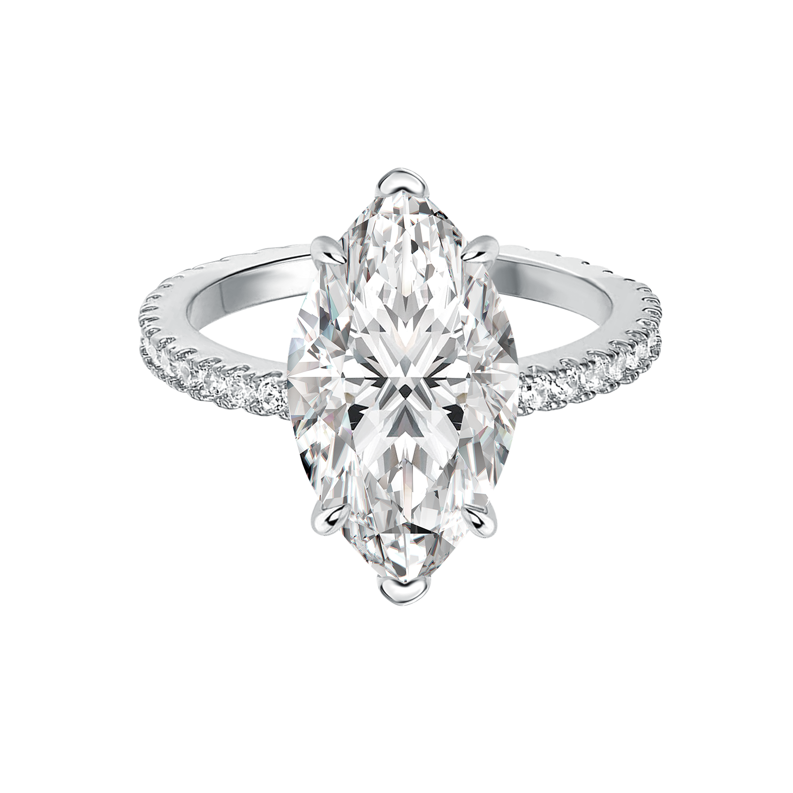 Gelovely Moissanite 1.0Ct～4.0 Ct Marquise Cut White Gold Half-Coverage Engagement Ring