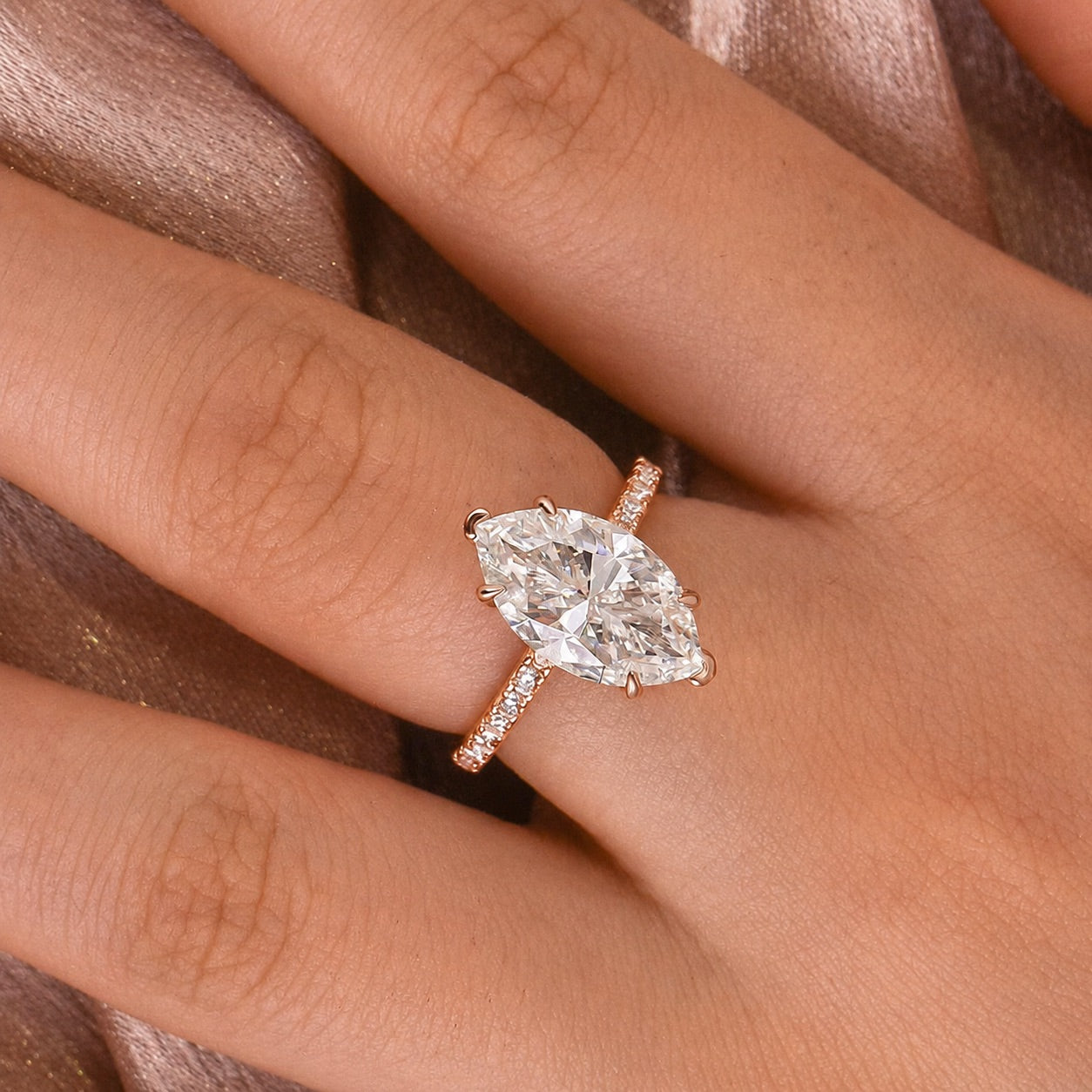 S925 Moissanite 4.0 Ct Marquise Cut 18K Gold Plated Half-Coverage Engagement Ring For Everyday Wear