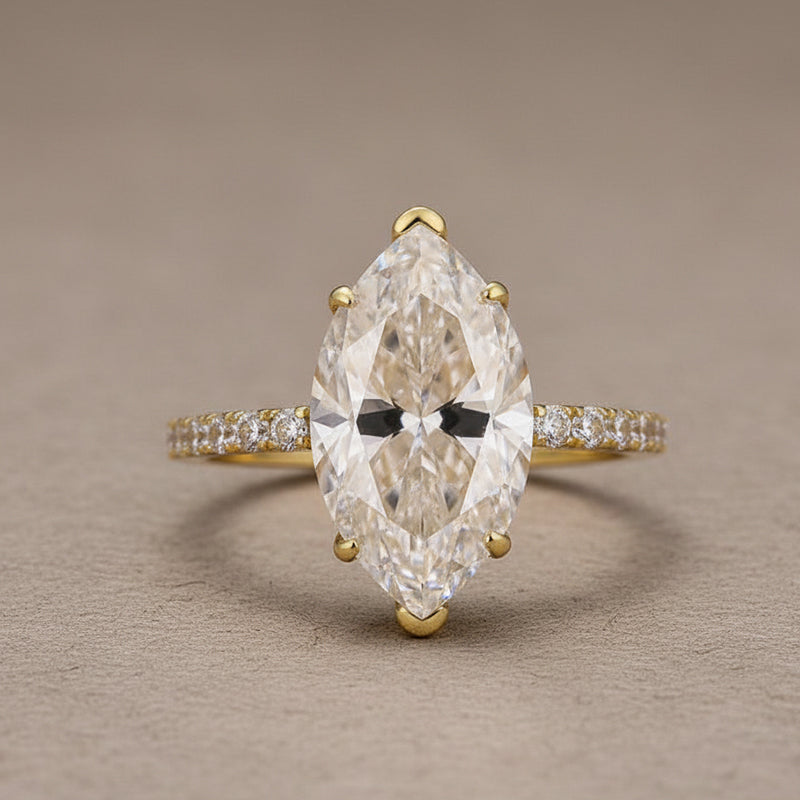 Gelovely Moissanite 4.0 Ct Marquise Cut Yellow Gold Half-Coverage Engagement Ring