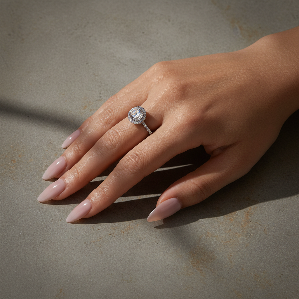 S925 Moissanite 2.0 Ct Halo Round Cut White Gold Engagement Ring