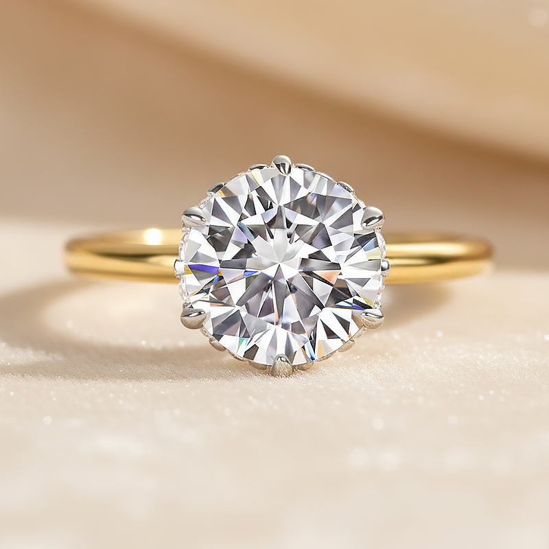 S925 Moissanite Two-tone 2.0 Ct Round Cut Promise Ring For Women