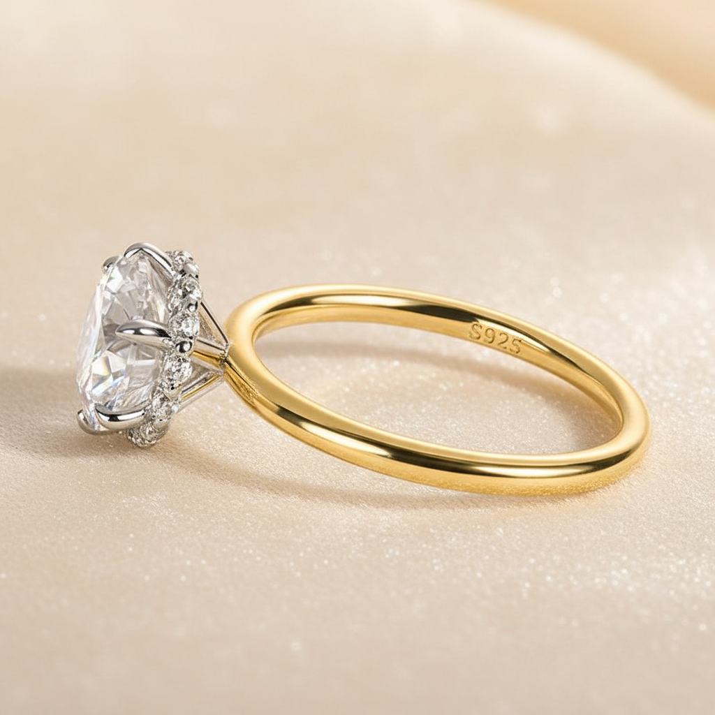 S925 Moissanite Two-tone 2.0 Ct Round Cut Promise Ring For Women