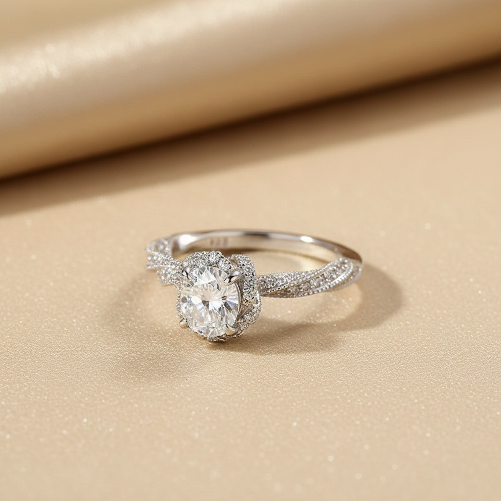 S925 Moissanite 1.0 Ct Flower Design Promise Ring For Women