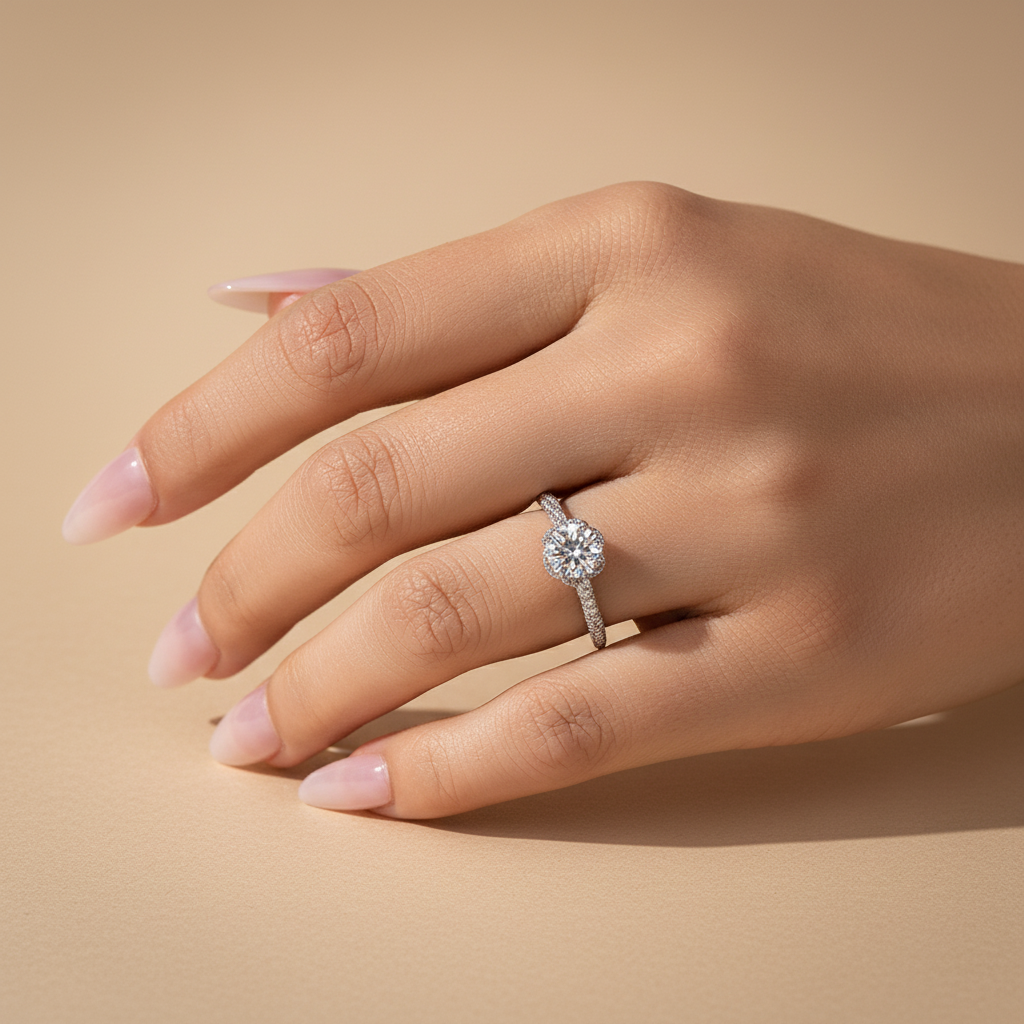 S925 Moissanite 1.0 Ct Flower Design Promise Ring For Women