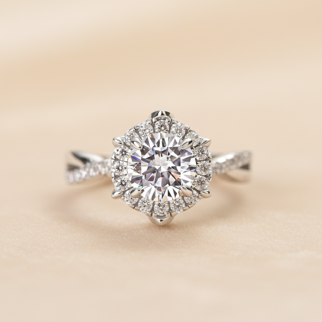 S925 Moissanite 1.0 Ct Twist Flower Design Promise Bridal Ring